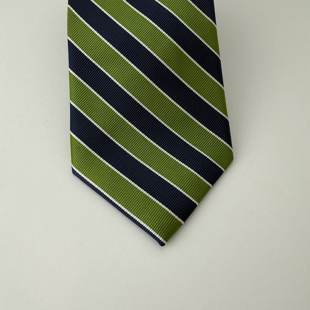 Rooster 100% Silk Repp Tie Green Blue Stripes 3.5" x 59.5"‎
